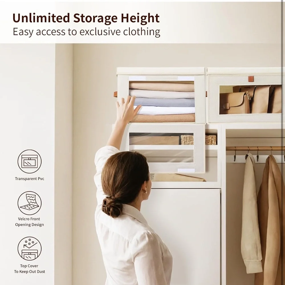 Large closet storage organizer with handles and window collapsible boxes